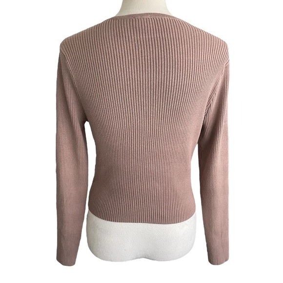 Abercrombie & Fitch Ribbed Tan Knit Sweater Cropped Neutral Y2K Top Women Sz XL - Picture 3 of 7